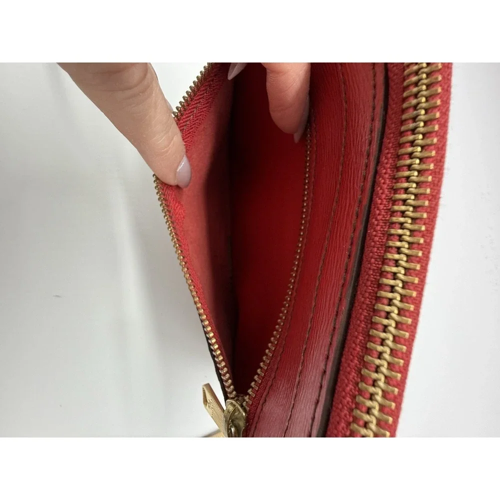 LRL Lauren Ralph Lauren Vintage Red Leather Gold‎ Zipper Purse Handbag